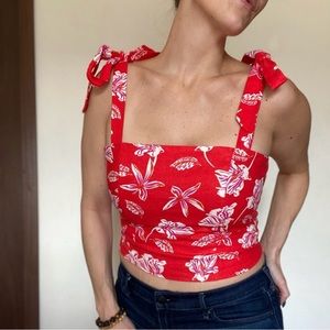 Joie Tropical Hawaiian Crop Top Smocked Floral Linen Rayon 4